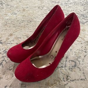 Brash Red Suede Heels